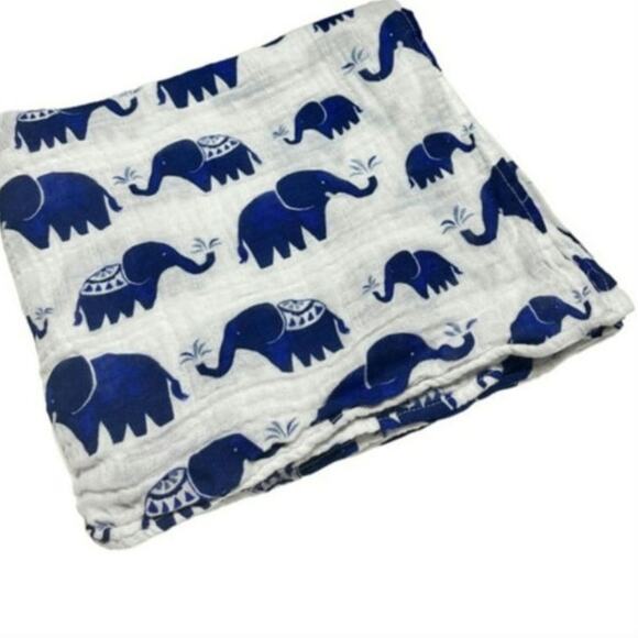 Little Unicorn Other - Little Unicorn 100% Cotton Muslin Navy Blue Elephant Print Baby Swaddle Blanket